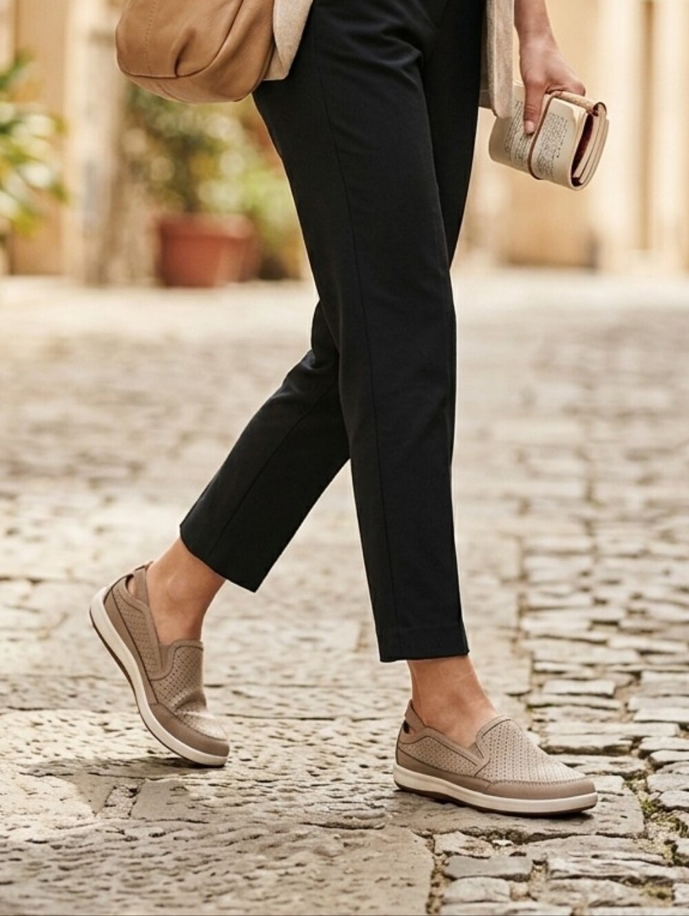 Cobb Hill Zahara Slip On Comfy Walking Shoes Faux Suede Neutral Taupe